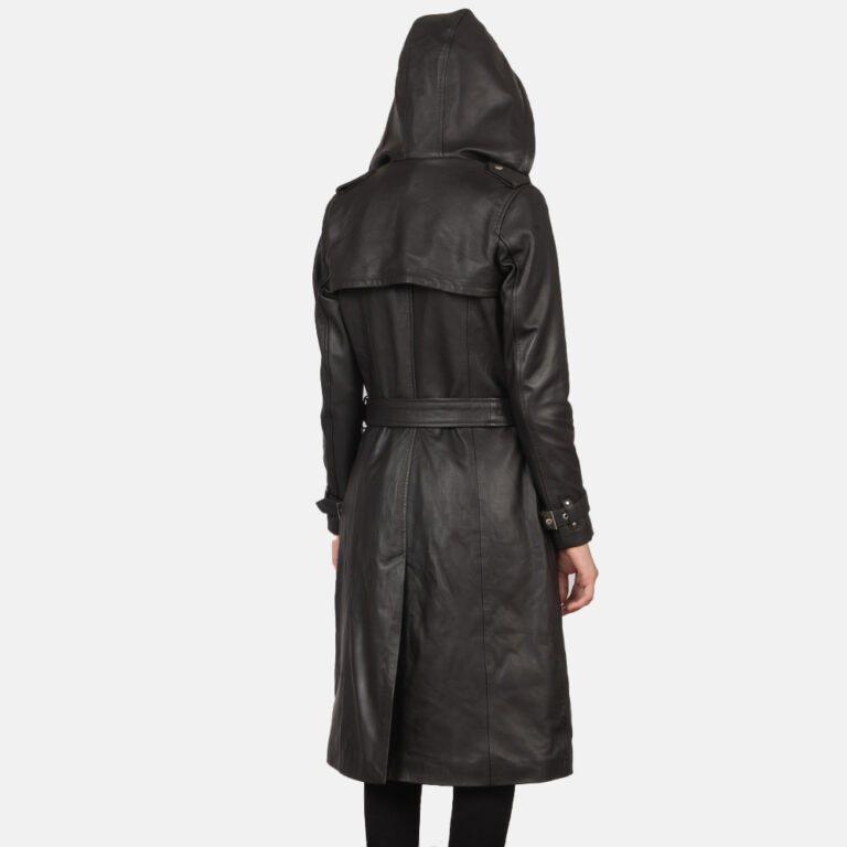 Womens Fixon Hooded Brown Trench Coat Tilted Back-8-1659448562065